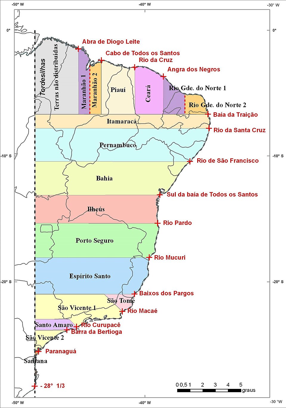 Reconstrução cartográfica das Capitanias Hereditárias entre 1534 e 1536